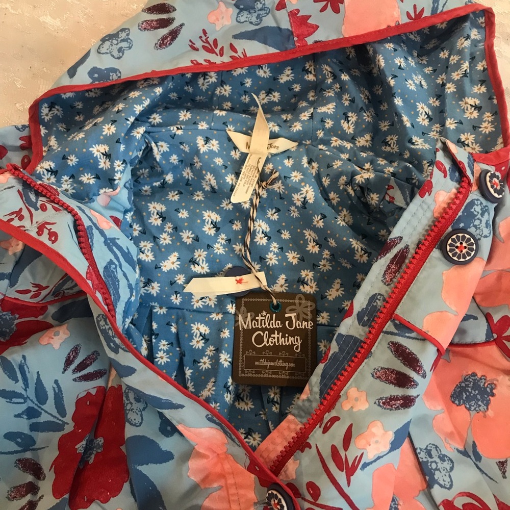 Matilda Janes Girls' Floral Hooded Raincoat - Blue/Pink/Red NWT - Picture 2 of 4